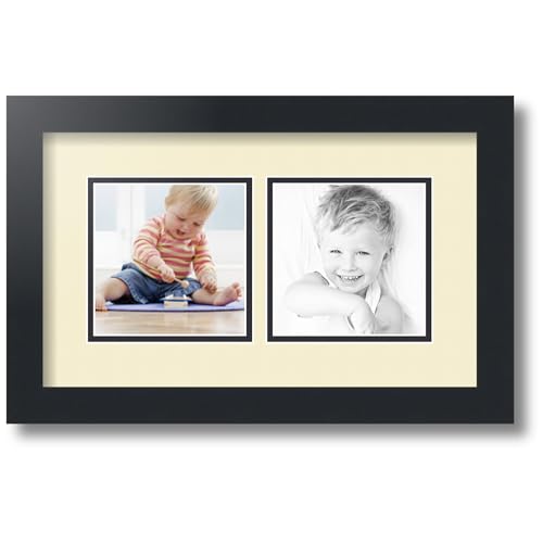 ArtToFrames Collage Photo Frame Double Mat with 2-5x5 Openings with Satin Black Frame and Oyster mat.