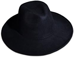 ByTheR Men's Fashion Noir Wool Felt hat Chic Black Urban Fedora Circumference 22.4 in