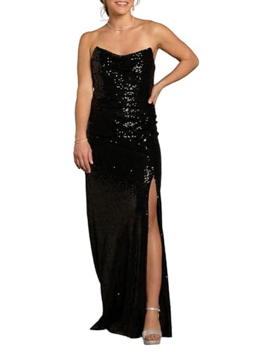 Davids Bridal Sculpted Strapless Neckline Sequin Sheath Dress Womens Size 16 Black