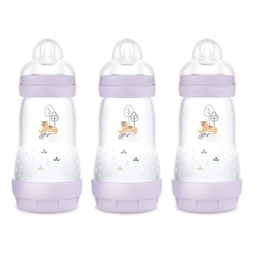 MAM Easy Start Self Sterilising Anti-Colic Baby Bottle Pack of 3 (3 x 260 ml), Anti-Colic Bottle with Medium Flow MAM Teats Size 2, Newborn Essentials (Designs May Vary)
