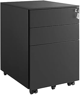 SONGMICS Stalowy kontener mobilny z 3 szufladami i zawieszaną teczką Zamykana szafka biurowa, korpus szafki Wstępnie zmontowana, 39 x 60 x 52 cm Czarna OFC60BK