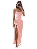 Boey Frek Satin Spaghetti Straps Mermaid Prom Dresses Blush Pink for Wedding 2026 Pleated Evening Party Dress with Slit Size 12