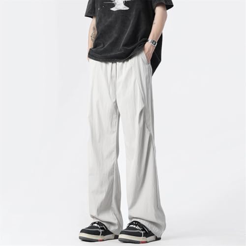 Men Streetwear Trousers Solid Color Harajuku Cargo Pants Elastic Waist Straight Men's Pants2