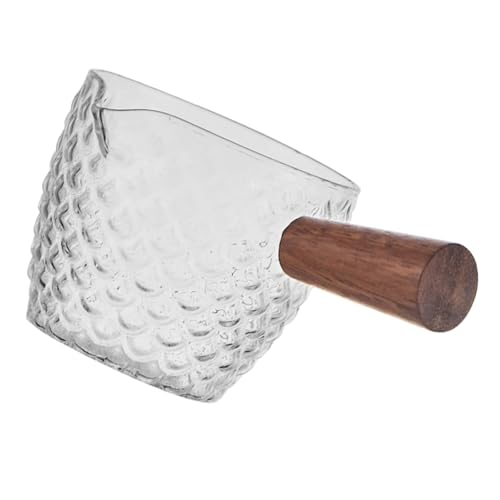 Cabilock Jarra de Leche de Vidrio con Mango de Madera Transparente para Shots de Café o Té Bote de Leche para Cocina o Barra