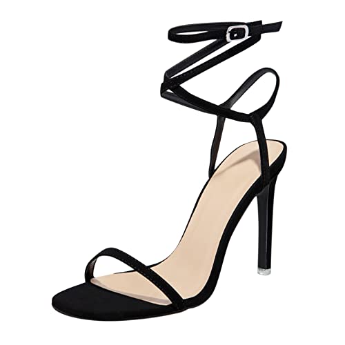 AOKEbr Sandalen Damen Evening Shoes High Heel Sandals Mode Frühjahr Und Sommer Damen Sandalen Super High Heel Schnalle Sexy Wind Atmungsaktiv Lässig Gut Aussehend,lässig Und Bequem(36,Schwarz) Cover