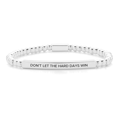 Mkrx3 Dont Let The Hard Days Win Inspirational Bracelets for Women Silver Plated Stainless Steel Elastic Beaded Bracelet Christmas Birthday Jewelry Gift