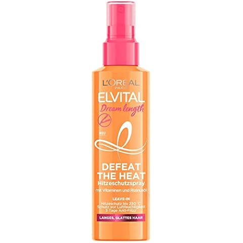 L'Oréal Paris Elvital Hitzeschutzspray für langes, glattes Haar, Leave-In Haarkur gegen Frizz, Ohne Ausspülen, Mit Vitaminen und Rizinusöl, Dream Length Defeat The Heat, 1 x 150 ml Cover
