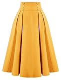 Belle Poque Women's High Waist A-Line Skirts with Pockets Elastic Waist Skirt,Yellow,Large