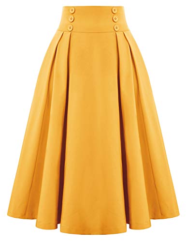 Image of Belle Poque Women's Midi Pleated A-Line Skirts Pockets