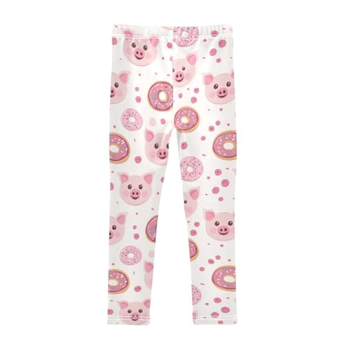Cute Pink Pig Faces Girls' Leggings Toddler Doodles Donuts Kids Yoga Pants Dance Active Tights 4T2