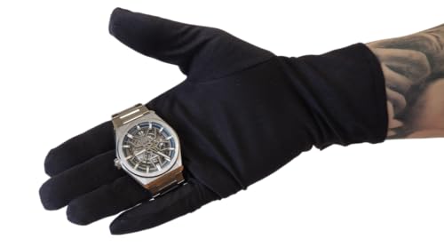 KD89 Guanti in Microfibra per Orologeria, Gioielleria, Manipolazione di Gioielli e Orologi, per Collezionisti, Professionisti o Appassionati, Nero , L