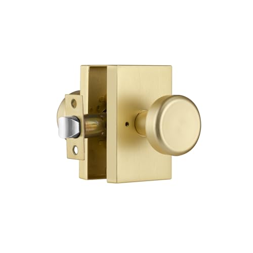 STARPY Gold Door Knobs,Interior Door Handles for Bath & Bed,Heavy Duty Door Knob with Lock (Privacy for Bath & Bed, Satin Brass)
