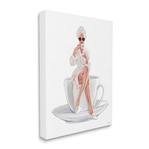 Stupell Industries Chic Woman Robe Coffee Cup Designer Logo Sunglasses, Design by Ziwei Li2