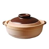 Olla de Barro Cerámica para Cocina a Gas, Cazuela Ceramica Pequeña con Tapa, Olla de Arcilla para Sopa, Guiso, Arroz, Porridge y Cocina Casera Diaria (1.5L)