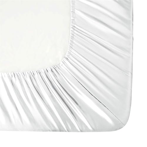 Image of Ersmak Silk Satin Fitted Sheet, Soft Deep Pocket Bottom Luxury King Fitted Sheet, Wrinkle Free, Breathable, Fade Resistant - Ivory White