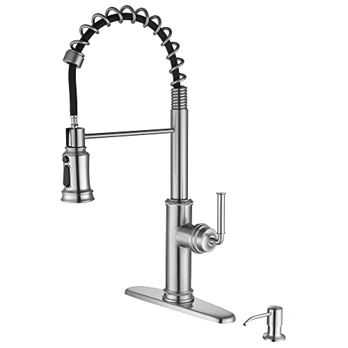 Rkf Commercial Kitchen Faucet With Pull Down Spray Head,Single Lever Handle Pull Down Sprayer Kitchen Faucet With Deck Plate And Soap Dispenser,Brushed Nickel,Pd05T-32/Bn #TOP6