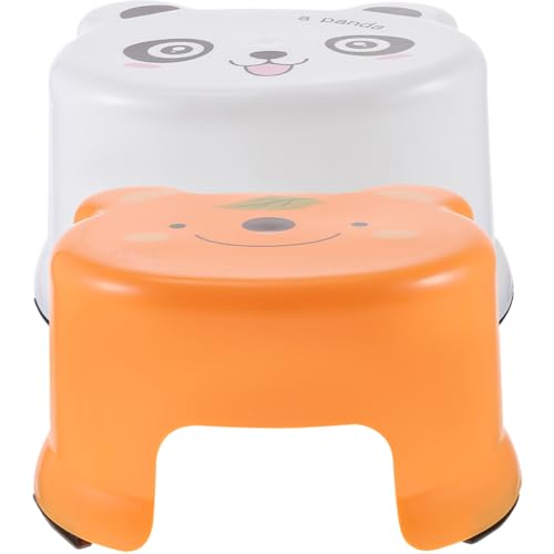 jojofuny Taburetes para 2 Unidades Plástico Antideslizante para Baño Diseño de Dibujos Animados, Tamaño Pequeño, Colores Naranja y Blanco, Taburetes Bajos Ligeros para Hogar y Jardín