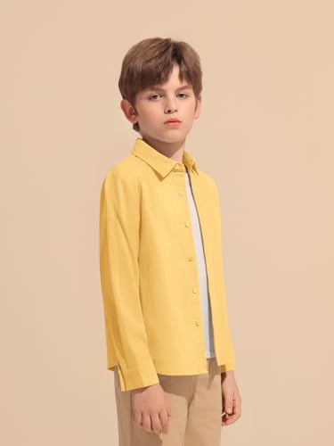 Haloumoning Boys Long Sleeve Button Down Shirt Kids Cotton Texture Dress Shirts School Uniform Shirt 5-14 Years4