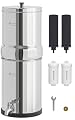 FACHIOO Gravity-Fed Water Filter System, 1.5G Stainless-Steel Countertop System with 2 Black NSF/ANSI 42 Certification Elements, 2 Fluoride, Metal Water Level Spigot, Reduces Fluoride and Chlorine