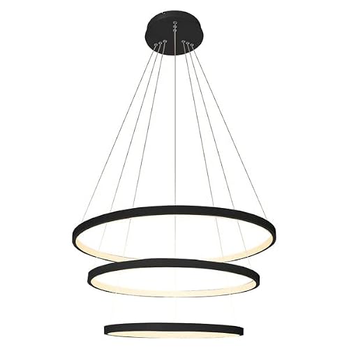 Lustre Led Moderno Pendente Anéis Led 89w 3 Arcos Preto