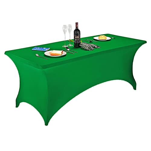 Image of FORLIFE Spandex Table Cover - Fitted 6ft Rectangular Tablecloth, Stretch Patio Cover for Wedding, Banquet, Party (Emerald)