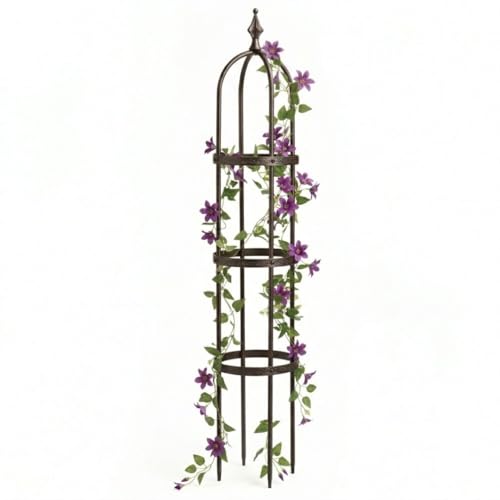 Plow & Hearth Metal Garden Obelisk | Indoor/Outdoor | Powder-Coated Steel | Trellis for Climbing | Floral Pattern | 11 Dia. x 5H | Bronze