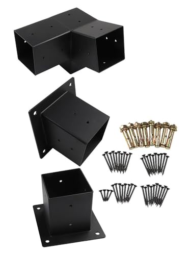 VIRELLO Soportes inclinados para pérgola de techo, kit de acero de montaje en pared para postes de 4 x 4 pulgadas, herrajes negros para porche cenador