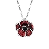 XNHIU Collar con colgante de amapola roja, collar de cadena de amapola, colgante de flores, joyería de cumpleaños, joyería del día de los veteranos para mujer