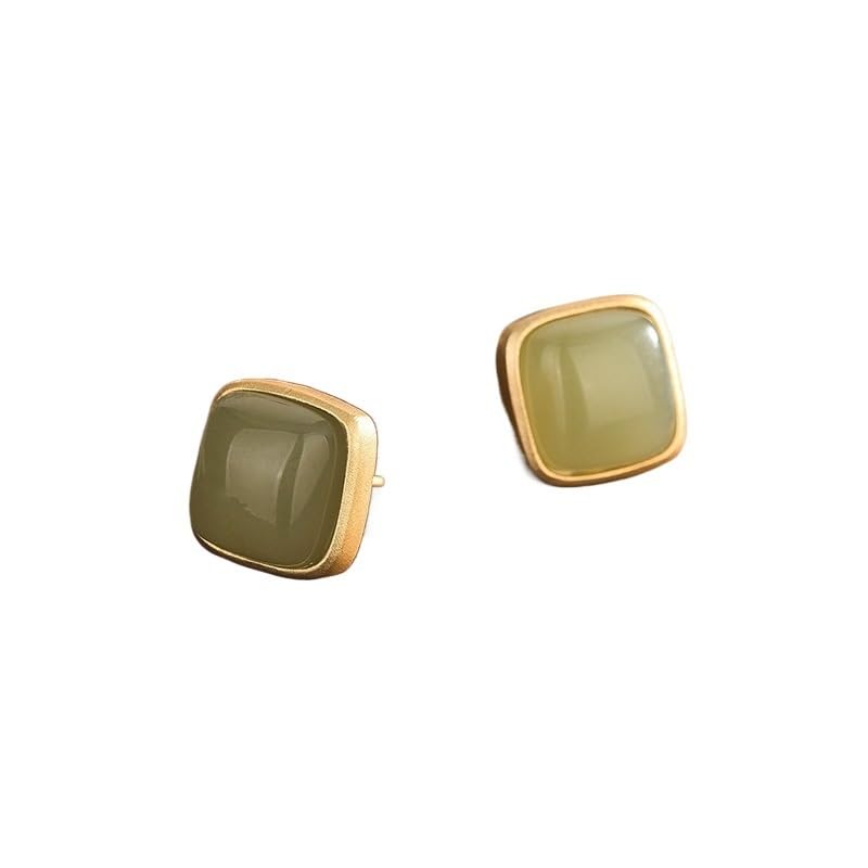 Boucles d'oreilles argent S925 doré et jade blanc simulé prestige 12mm