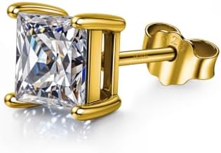 HIGHSPARK 925 Silver Men's Square Solitaire Stud Earring | 92.5 Sterling Silver and Diamond like Brilliance Sparkling Zirconia | Single Stud for Men | Lovely Gift