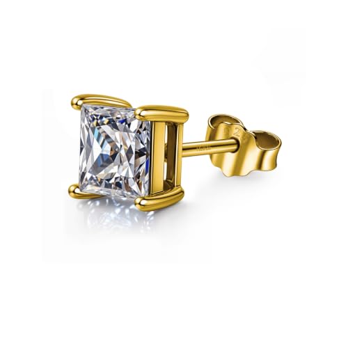 Image of HIGHSPARK 925 Silver Men's Square Solitaire Stud Earring | 92.5 Sterling Silver and Diamond like Brilliance Sparkling Zirconia | Single Stud for Men | Lovely Gift