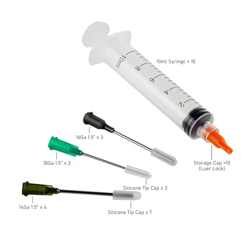 10ml Glue Applicator Syringe with 14G 16G 18G Blunt Tip Needle and Cap, Suitable for Ink, Epoxy, Woodworking, Craft, Liquid Dispensing