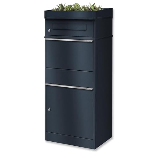 Metzler Paketbox mit Pflanzdach und Namensschild Anthrazit RAL7016 für kontaktlose Zustellung, abschließbar, rostfrei, große Kapazität, wetterfest, Edelstahl, freistehend oder Wandmontage