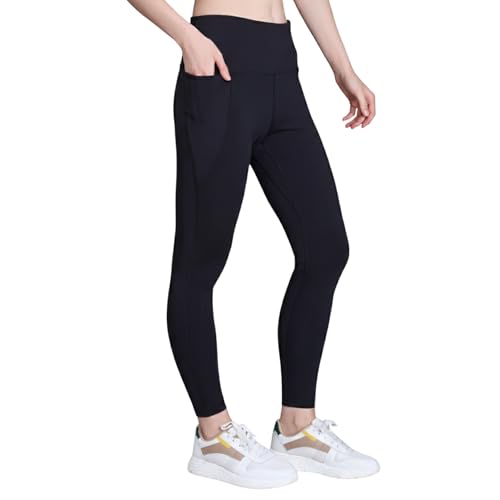 Image of HERSENSE Women's High Waisted Leggings with 2 Deep Pockets | Stretchable Activewear Tights for Gym, Yoga, Running & Workout | Comfortable Fit Black
