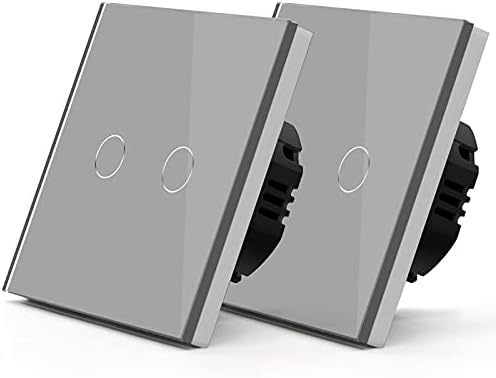 BSEED Touch Light Switch Glass Panel Wall Light Switch Screwless 10 Amp 240 V Standard Switch LED Lamp Compitable 2 Gang 1 Way Black