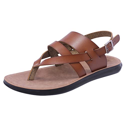 Harssidanzar Mens Leather Sandals,Summer Comfy Outdoor Adjustable Ankle Strap Flat Slip On Sandals For Men's KM218
