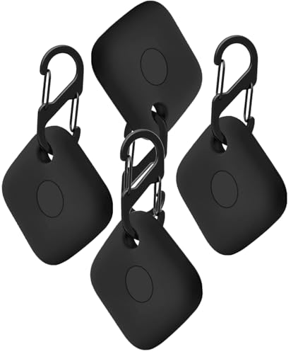 【4 Pack】 Silicone case for Anker SmartTrack Link Holder, Anker SmartTrack Link case, for Anker Tracker Holder, with Keychain/Lanyard, for Anker GPS Item Finders Accessories, Black