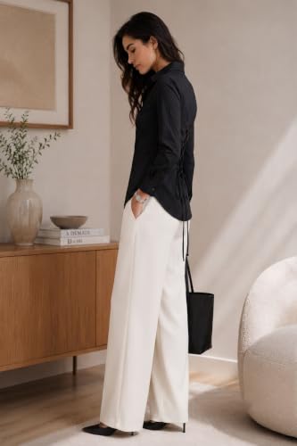 Image of OOMPH! Women's Cotton Solid Corset Style Shirt | Back Lace-Up Tie-Up Cinched Waist | Full Sleeve Button-Down Formal Office & Smart Casual Shirt