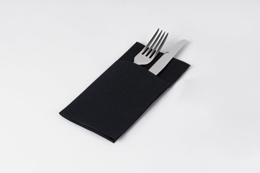 Servilleta Kanguro Air-Laid 30x40 cm | Pack 480 uds | Tipo tela con bolsillo porta cubiertos | Air Soft® Tissue seco | Desechable, higiénica y absorbente | Color Negro
