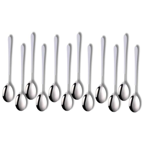 Image of Stainless Steel Dinner /Table Spoons, Silver Elliptical Head, Spoon Set, Length 21 cm (12 Pieces White Spoon)