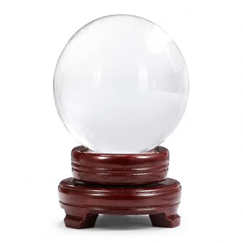 Woodvine Crystal Ball 100mm Clear K9 Crystal Ball with Wooden Stand and Gift Box Crystal Sphere for Meditation Feng Shui Decor Lensball Photography Prop Office Decor Gift (Clear-100mm)