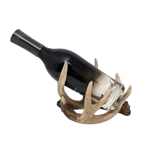 Rustic Antler Wine Bottle Holder–Handcrafted Faux Resin Deer Antler Wine Bottle Holder–Unique Lodge, Cabin, and Hunting-Themed Décor–Perfect for Kitchen, Bar, or Dining Room–Nature-Inspired Wine Stand