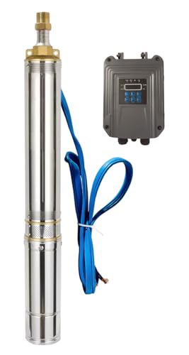 Solar Water Pump, DC 48V 600W Submersible Deep Well Pump, 4 inch Stainless Steel Deep Well Pump with MPPT Controller for Industrial Irrigation Household Water Tank Water Supply