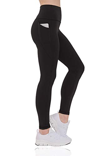 Eedor High Waist Yoga Pants with Pockets Tummy Control Full-Length Workout Leggings for Women Carbon Black Medium