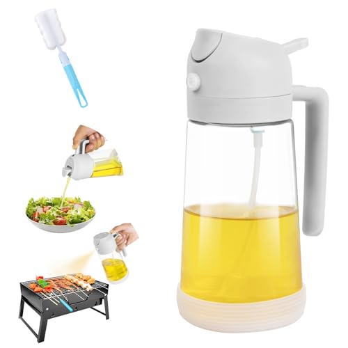 オイルボトル 料理用 Fohilオイルスプレー オイル差し 2in1オイルポット 調味料入れ 耐熱ガラス 霧吹き 液だれしない オイルミスト キッチン エアフライヤー用 オリーブオイル/食用油/醤油/酢適用 470ML 白