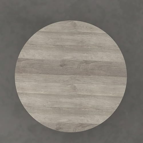 SIMPLIHOME Elmbrook Coffee Table - 34 inch Wide Solid Mango Wood Modern Industrial Round Drum Cocktail Table in Weathered White, Sculptural Living Room Table with Low Profile Design, Assembled by SIMPLIHOME - Image 4