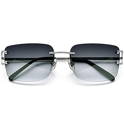 Image of HEPIDEM Rimless Rectangle Zircon Diamonds UV400 Square Sunglasses for Men with Nylon Lens