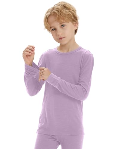 Iguana Unisex Kids 100% Merino Wool Base Layer Top Thermal Underwear Shirt for Girls and Boys Midweight Violet 11-12