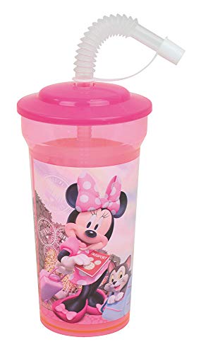 DISNEY MINNIE 005771 Verre/gobelet avec paille 400 ml pour enfant - vaisselle réutilisable, Clair