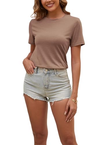 Womens T Shirts Short Sleeve Crew Neck Shirts Basic Tee Tops Blouse Summer Casual Tee Tops S-XXL